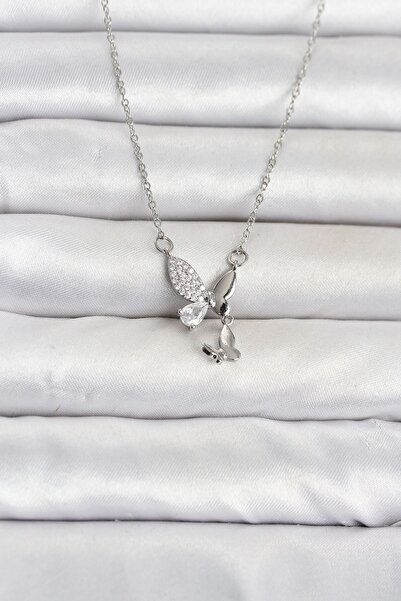 Inure Jewelry 316L Steel Chain Silver Color Butterfly Model Women's Necklace