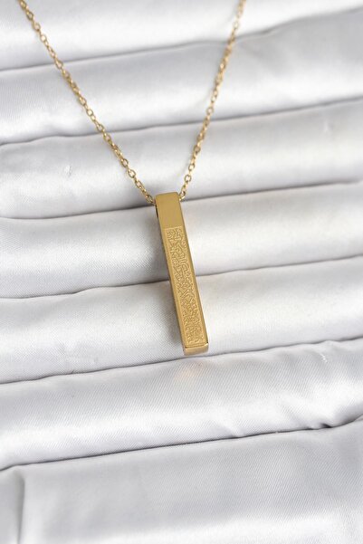 Inure Jewelry 316L Steel Gold Color Ayetel Kürsi Written Bar Necklace