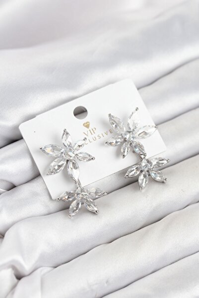Inure Jewelry Lotus Model Silver Color Zircon Stone Women's Earrings