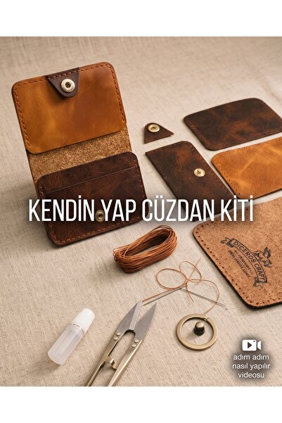 Genel Markalar Kendin Yap DIY Hakiki Deri Cüzdan Kiti – Dikiş Delikleri Açılm...
