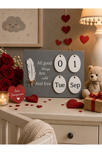 Emsay Store Adult or Baby Room Wooden Date and Day Calendar Decor -Special Da...