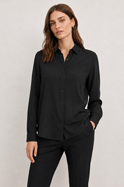 Butik Viskon Uzun Kollu Gömlek Siyah 1500070 - Nuevo