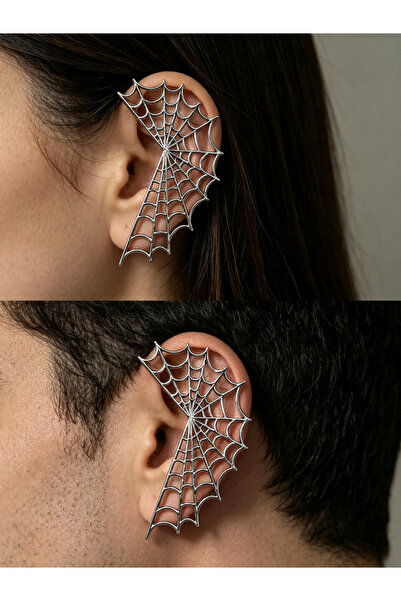AG23 Örümcek Ağ Sol Kulak Deliksiz Rave Techno Gothic Earcuff Küpe