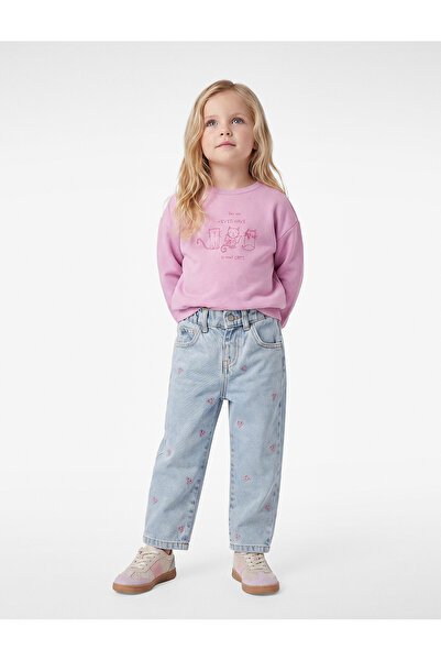 Koton Cotton Bowknot Embroidery Detailed Denim Trousers