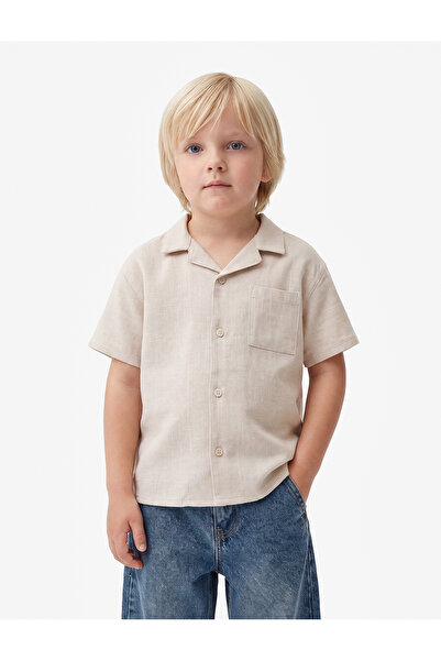 Koton Linen and Viscose Blend Turn-Down Collar Pocketed Short Sleeve Shirt