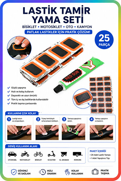 FırsatVar Lastik Tamir Yama Seti Bisiklet Araç Oto Motosiklet Patlak Lastik T...