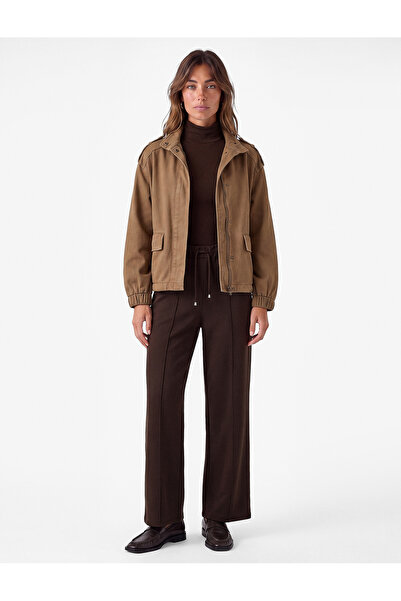 Koton Modal Fabric Ribbed Detailed Wide Leg Sweatpants with Side Pockets