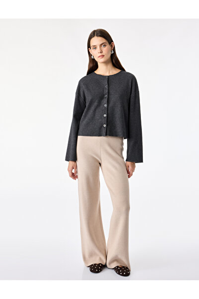 Koton Long Sleeve Crew Neck Buttoned Basic Cardigan