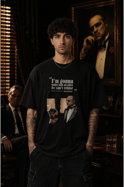 Ninkasiwear THE GODFATHER Unisex Oversize Tişört - Özel Yaka Baskılı 24/1 Pam...