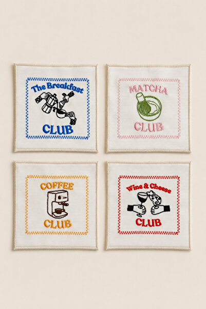 LİONYA DESİGN Set of 4 Club Series Embroidered Coasters – Cocktail & Presenta...