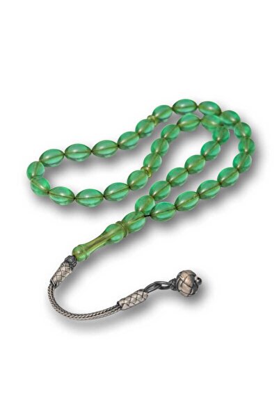 Inure Jewelry Silver Ball Kazaz Tassel Green Crimped Amber Prayer Beads