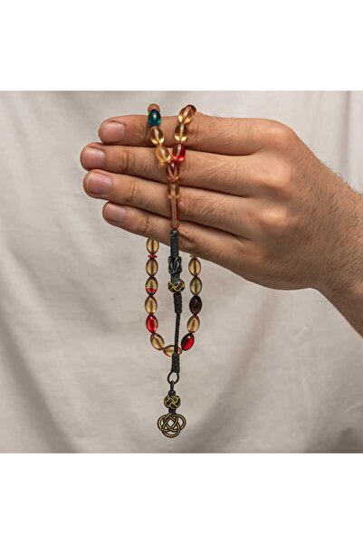 Inure Jewelry مسبحة صلاة من العنبر المضغوط بشراشيب فضية