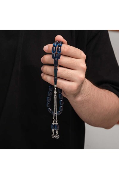 Inure Jewelry Ασημένια φούντα που σφίγγει κεχριμπαρένιο ροζάριο