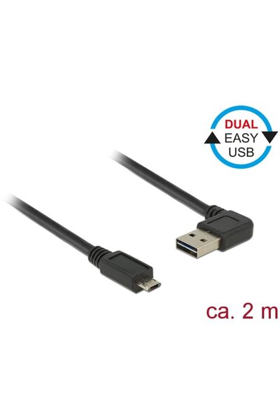 DELOCK Cablu USB Micro AM-BM 2.0 2m Negru Unghiular Stânga/Dreapta USB-A Dual...