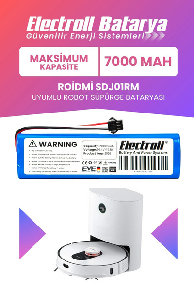 ELECTROLL Roidmi Sdj01rm Uyumlu Batarya (MAKSİMUM KAPASİTE) 7000mah Pil Robot...