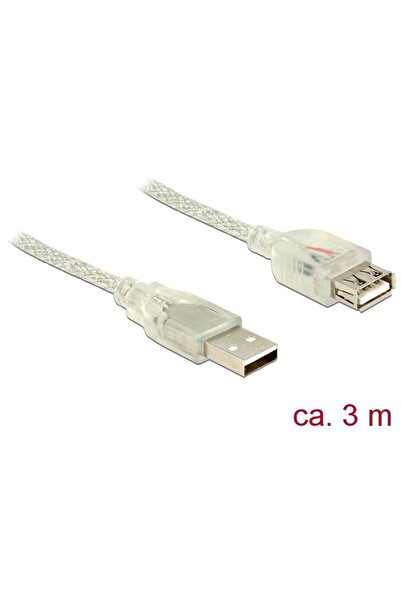 DELOCK Cablu prelungitor USB 2.0 Tip-A tată > USB 2.0 Tip-A mamă 3m transparent