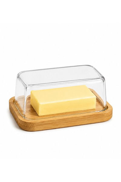 LEOXOL Butter Container | Transparent Plastic Lid With Bamboo Wood Base | But...