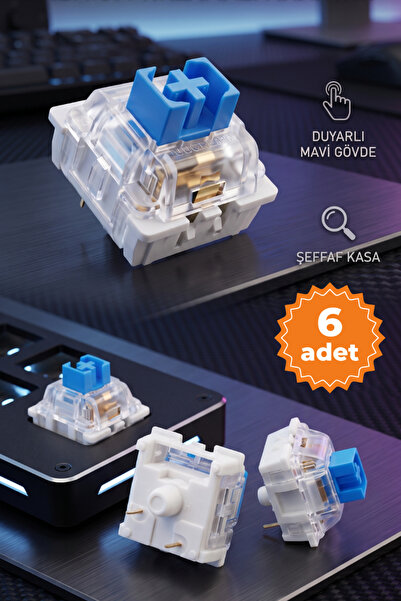 TEKMAKG Mavi Blue Switch Mekanik Klavye Yedek Tuş Anahtarı Şeffaf