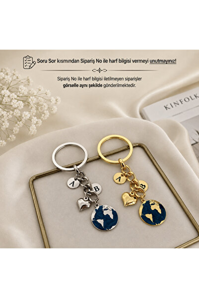 Elvia Atelier Dünya Anahtarlık Çift Gold Gümüş