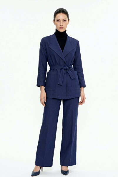 HAKKE Belted Double-Breasted Jacket and Trousers Set
