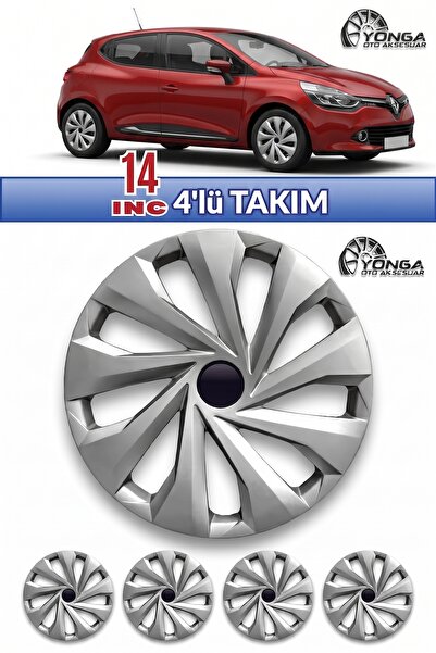 YONGA OTO AKSESUAR RENAULT CLİO 2 14 İnç Kırılmaz Jant Kapağı 4 Adet Gümüş + ...