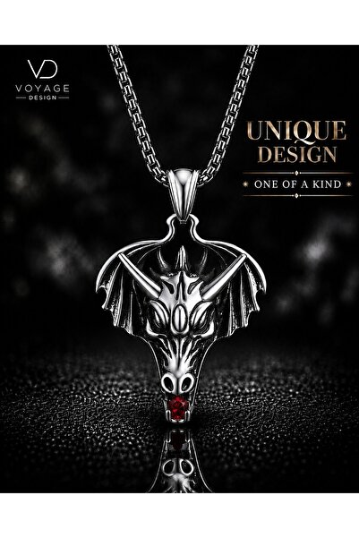 voyageaccessory Stainless Steel Red Stone Gothic Fantasy Design Dragon Head N...