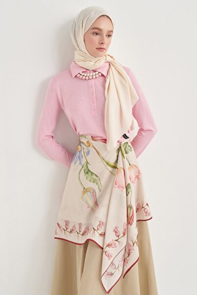 carell Laide Desen Norena Wool Shoulder Shawl Ecru