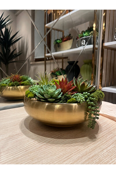 Acarya Design Eskitme Metal Kase Form Dekoratif Saksı/ Vazo