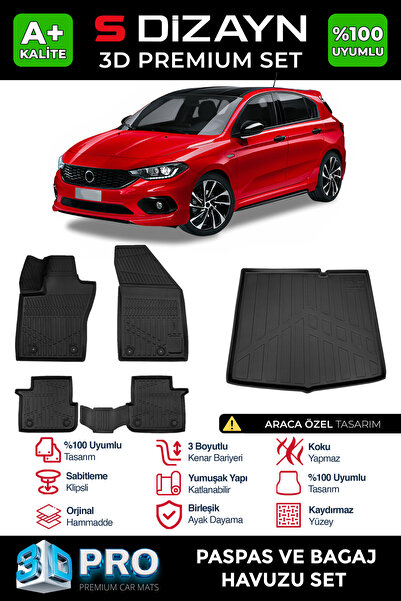 S Dizayn S-Dizayn Fiat Egea HB 3D Pro Havuzlu Paspas ve Bagaj Havuzu Seti (2'...