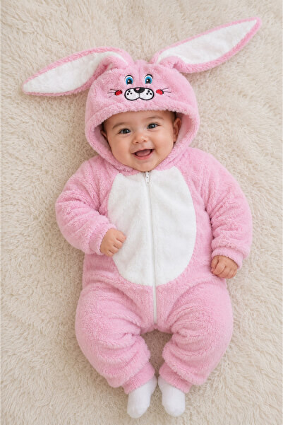 Nurcix Girl's Pink Soft Plush Rabbit Costume Jumpsuit
