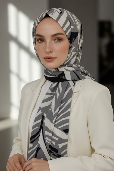 Vissona KREP ÇİZGİ DESENLİ GRİ RENKLİ 75X195 KIRIŞMAZ ŞAL