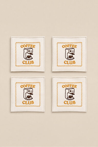 LİONYA DESİGN مجموعة من 4 قواعد أكواب مطرزة من Coffee Club - مناديل للكوكتيل ...
