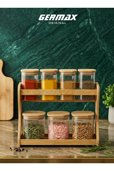 GERMAX 2-Tier Spice Rack Organizer with Glass Jar set