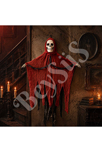 BeySüS Cadılar Bayramı Halloween Işıklı Sesli Kırmızı İskelet Tavan Süsü