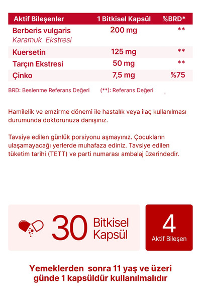 anocin Berberin Complex Quercetin ve Çinko Karamuk Berberis Vulgaris 30 Kapsül Aromasız