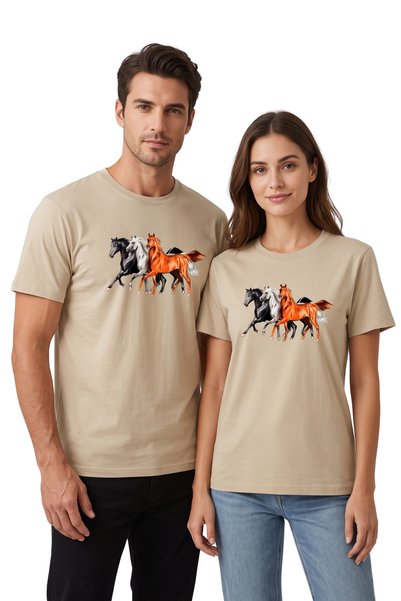 noetr Tricou unisex cu tematică animală cu imprimeu Horses Running supradimen...
