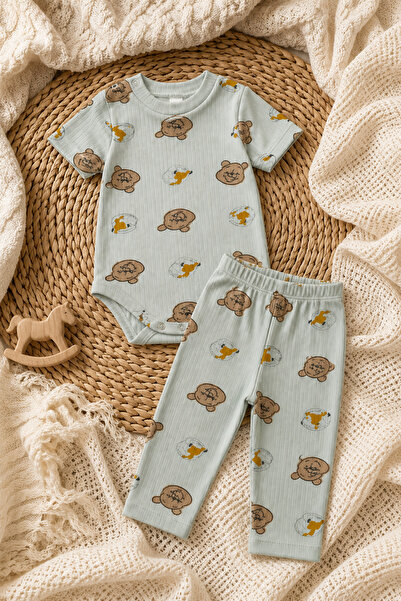 Mai Perla Bear Patterned Snap Button 2-Piece Baby Set