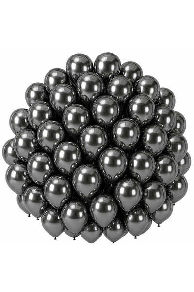 BeySüS بالون لاتكس كروم بلون فضي غامق (30 سم) - 50 قطعة