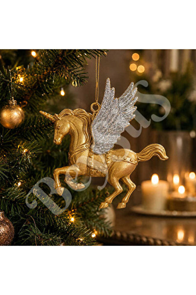 BeySüS Christmas Pine Tree Ornament Unicorn Hanging Ornament Gold 10 cm