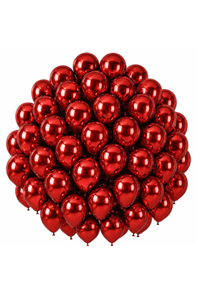 BeySüS Red Color Latex Chrome Balloon (30 cm) - 50 Pieces