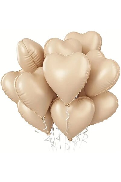 BeySüS Ten Rengi Pudra Retro Kalp Folyo Balon 18 inç 5 Adet
