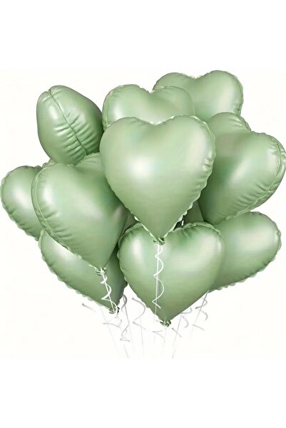 BeySüS Soft Yeşil Retro Kalp Folyo Balon 18 inç 5 Adet