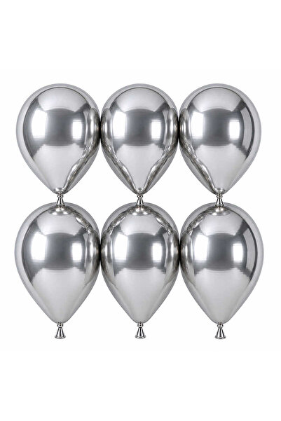 BeySüS Silver Color Latex Chrome Balloon (30 cm) - 6 Pieces