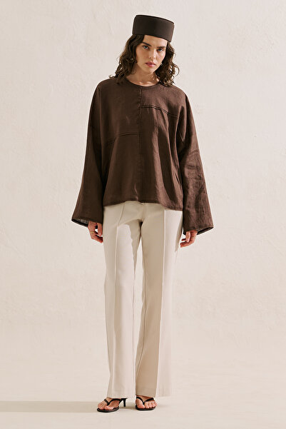 Manuka Linen Wide Sleeve Blouse Brown
