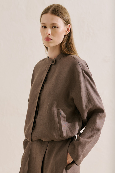 Manuka Linen Bomber Style Shirt Mink