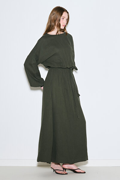 Manuka Muslin Waist Tight Dress Dark Green