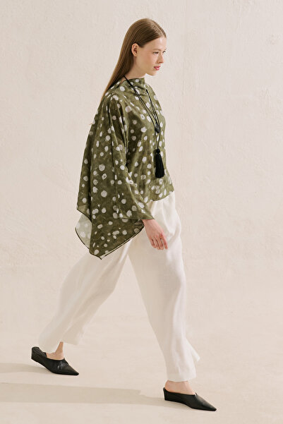 Manuka Patterned Cape Blouse Green Polka Dot