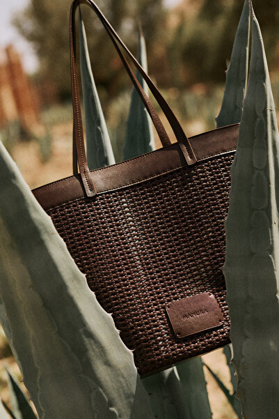 Manuka Ira Knitted Leather Bucket Bag Brown