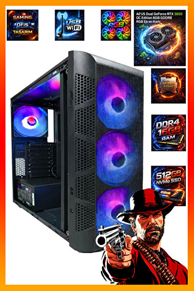 COMLOJI GA Gaming Dual RTX 3050 Ryzen 5 5500 16GB RAM + 512GB M.2 SSD Hazır S...
