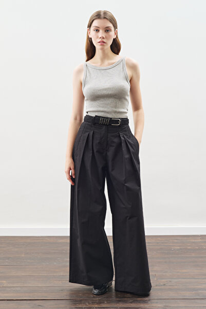 Manuka Wide Pleated Gabardine Pants Black